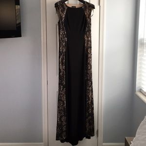 Escape Black and Tan Sequin Evening Gown